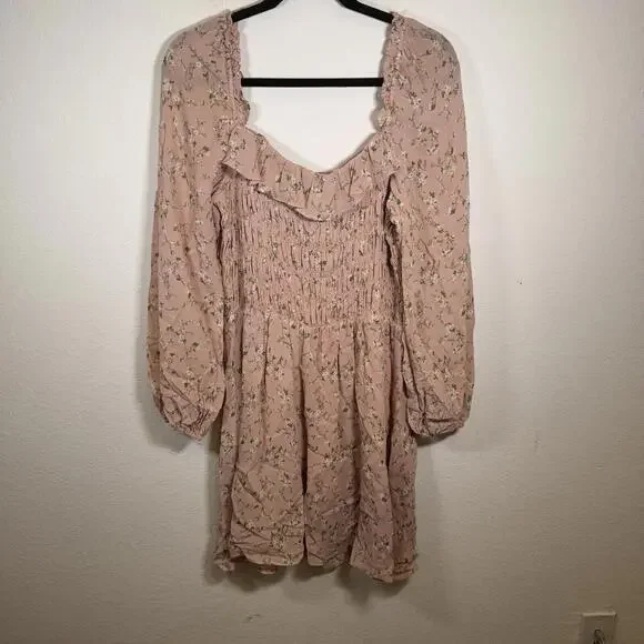 Reformation Dress Morris Smocked Melody Print Pink Floral Long Sleeve Mini Sz 14 - Picture 3 of 7